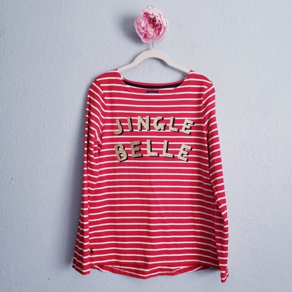 Joules Red And White Nautical Stripe Jingle Bell Harbour Long Sleeve Jersey Top